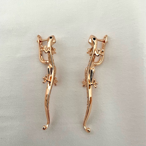 Rose Gold Tone Lizard Earrings with cubic zirconia - Picture 4 of 6
